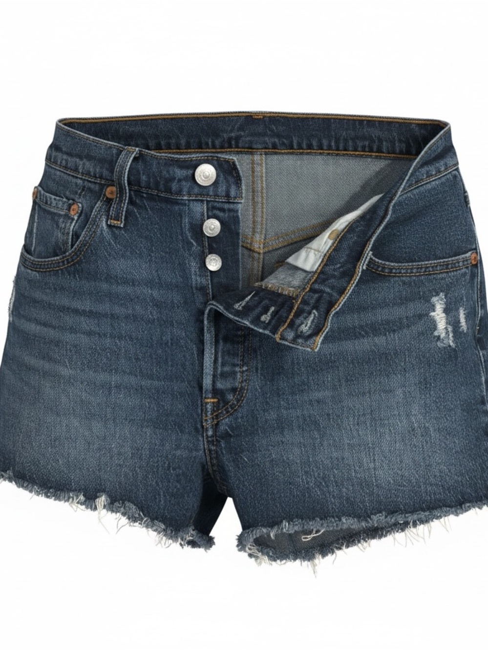 Levi's Dark Blue Distressed High-Rise Denim Shorts